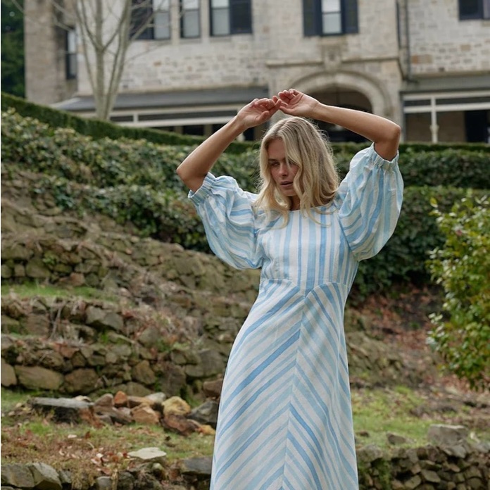 Elegant Blue And White Striped Dress
